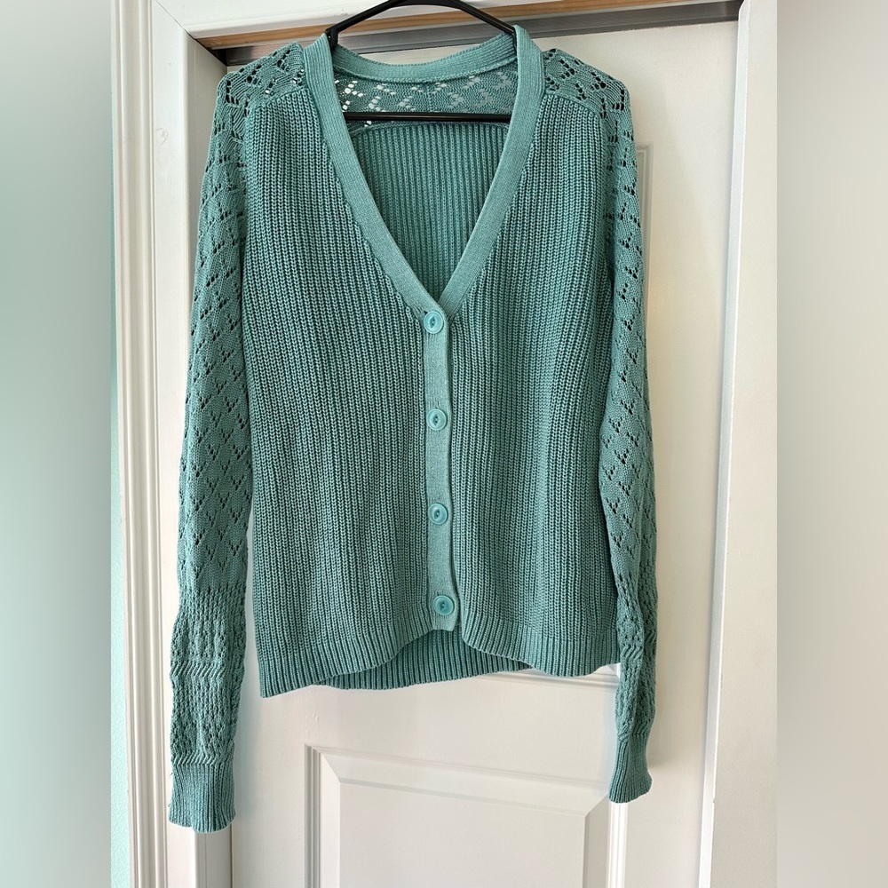 Sundance Button Front Cardigan Womens Size M Ribbed Knit Cotton Sweater Crochet